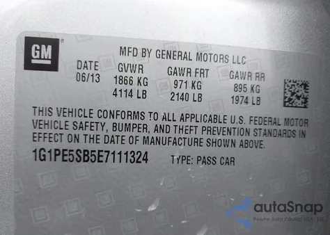 2014 Chevrolet Cruze 2Lt Auto z USA, uszkodzony, nr VIN 1G1PE5SB5E7111324